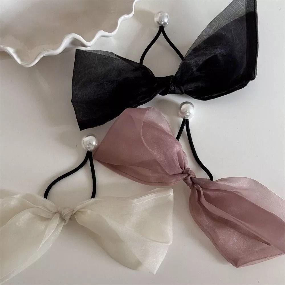Versatile Pearl Bow Hair Loop Elastic Ponytail Hair Loop Fashion Headstring  Women Girl