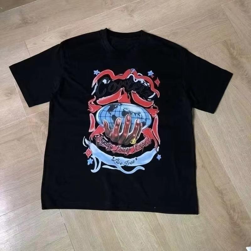 Trendy Summer Printed Pure Cotton White Short Sleeve T-shirt Men's and Women's Short Sleeved Plus Size T-shirt Street Wear