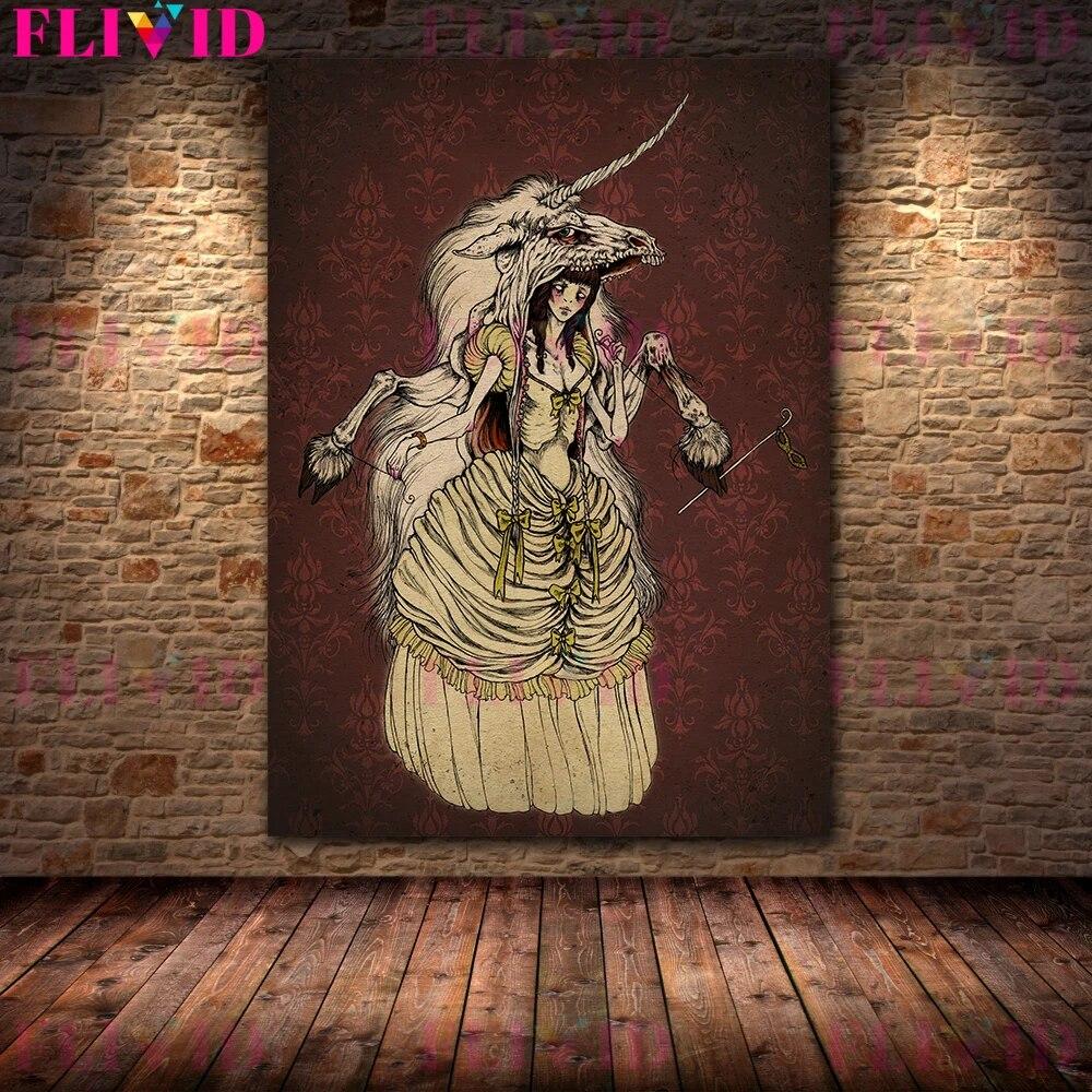 Абстрактное искусство постер с птицами, животными и девочками, ретро-сюрреалистический женский настенный художественный холст, принт для декора гостиной, без рамы, без рамки