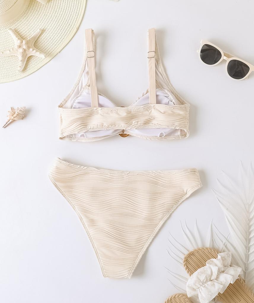 Женский купальник сексуальный белый с металлическими пряжками, плиссированный, с заниженной талией, купальник из двух частей, комплект бикини, пляжная одежда, купальные костюмы