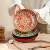 Round Bohemian Ceramic Plate Colorful Meal Dish Tableware Dinner Plate  Housewarming Gift