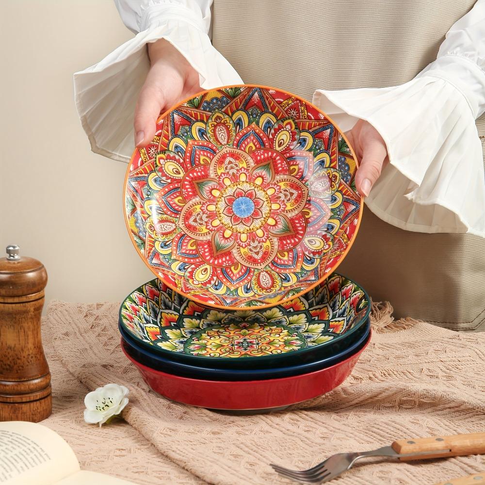 Round Bohemian Ceramic Plate Colorful Meal Dish Tableware Dinner Plate Housewarming Gift