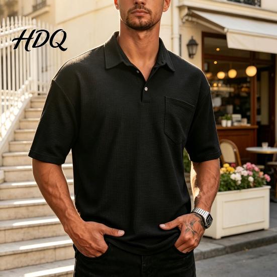 Men T-shirt with Buttons Golf Shirt Short Sleeve Collared T-Shirt Summer Tee