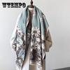 New Fashion Flower Printing Double-sided Imitation Cashmere Long Towel To Keep Warm and Keep Warm Autumn and Winter Dual-purpose Shawl Cape Women