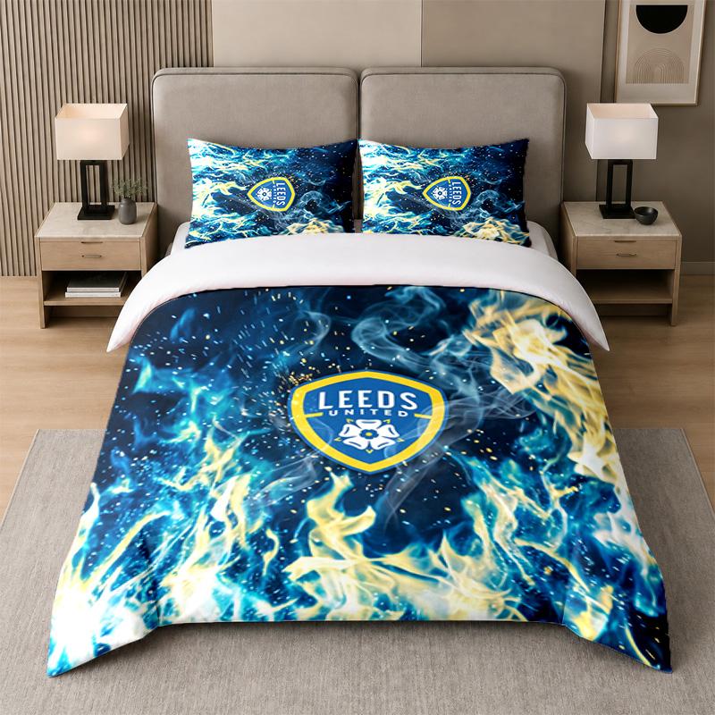 3Pcs Bedding SetLeeds United Football Soft Bed Sheet and Two Pillowcases Home Bedroom Decor