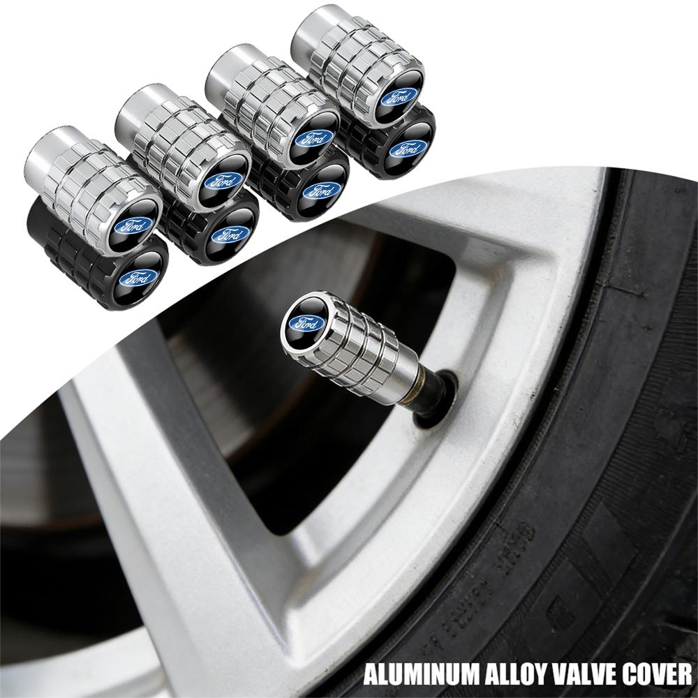 WTBV9 4Pcs Car Metal Wheel Tire Air Valve Dust Caps Accessories With Logo For Ford Kuga Ecosport Transit Focus Mondeo Ranger Fusion ST