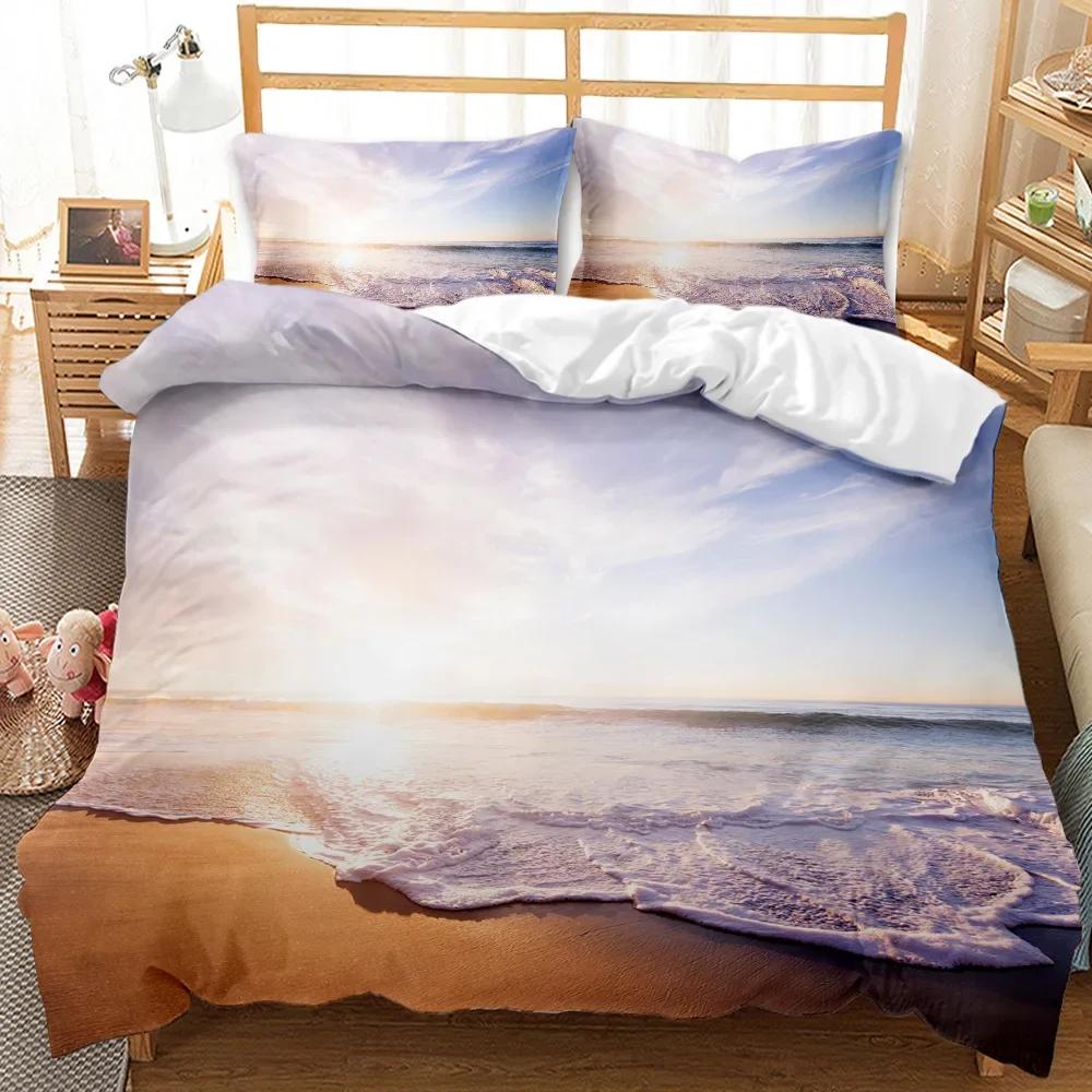 Beach Themed Bedding Set Blue Ocean Duvet Cover Set Starfish Coastal Bedding Beach Queen/King/Full Polyester Comforter Cover