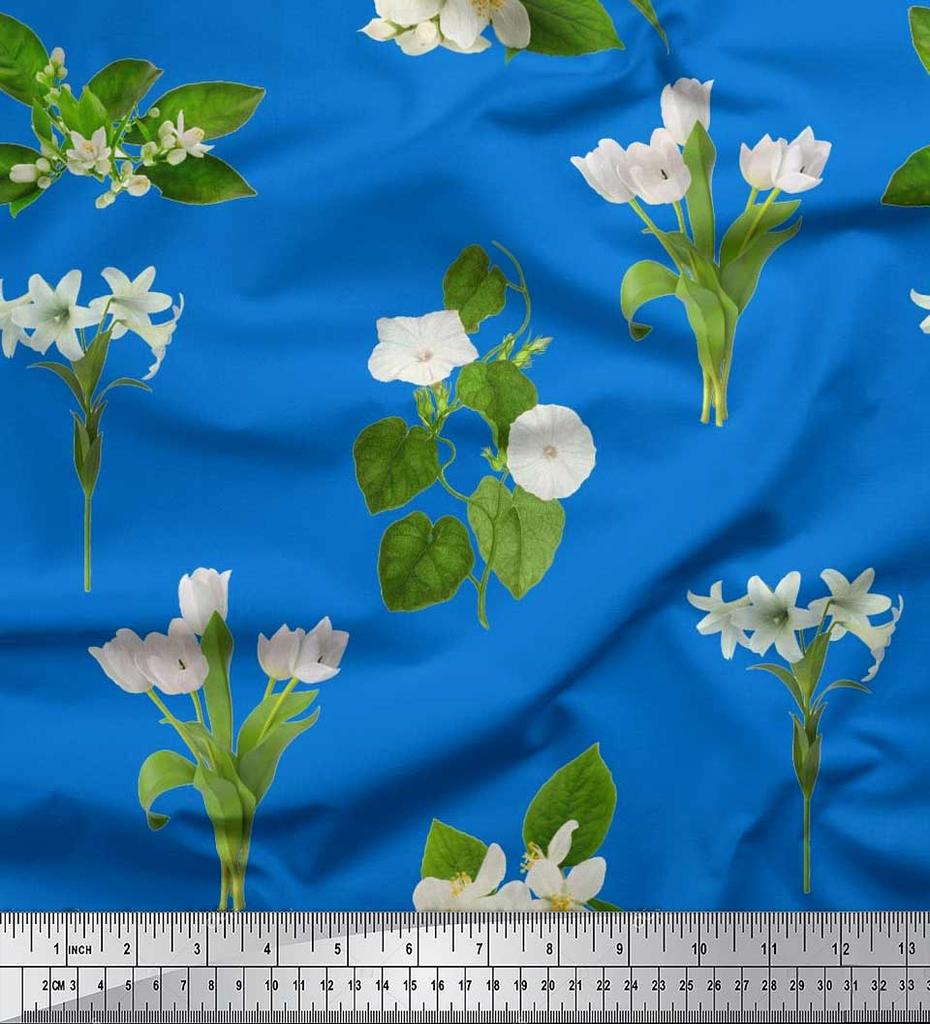 Soimoi Японская креп-сатиновая ткань с листьями, тюльпанами и цветочным принтом азалии, ткань по метрам 42 дюйма