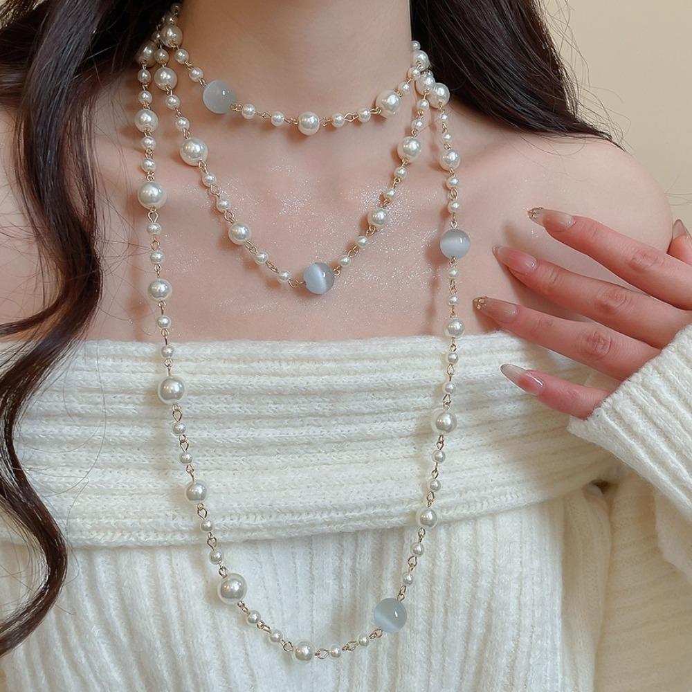 Long Length Bead Necklace Layered Sweater Necklace New Pearl Necklace Lady Wear
