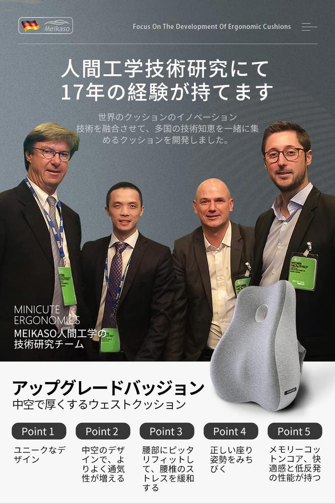 Meikaso Ergonomic Memory Foam Lumbar Support with Mounting Band, Washable (Light Gray)