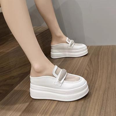 Новые весенне-осенние женские тапочки, модные полутапочки Baotou, новые стильные повседневные женские сетчатые тапочки на шнуровке Muffin