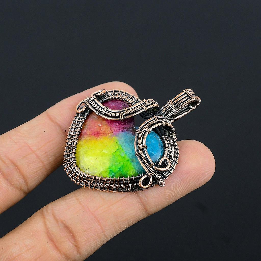 Rainbow Solar Quartz 999 Copper Wire Wrapped Pendant, Handmade Gemstone Pendant Jewelry, Gifts For Wife Brand New Pendant