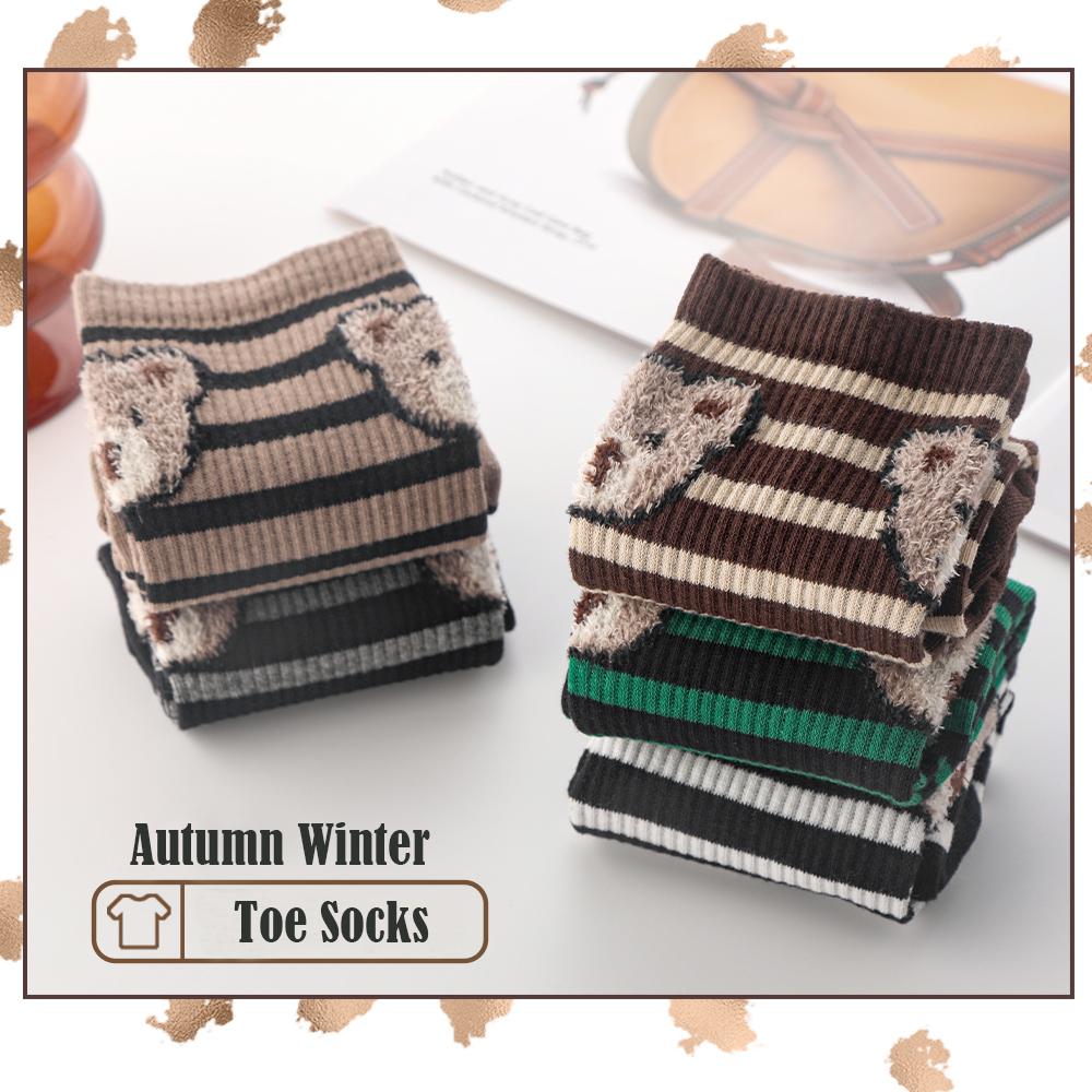 1 Pair Breathable Five Finger Socks Cartoon Bear Mid-tube Socks Casual Toe Socks Unisex