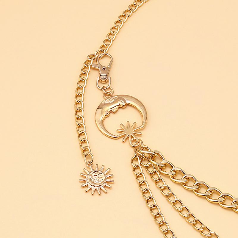 1Pc Women Waist Chain Belt For Dress Skirt Belts With Moon Star Waistbands Gold Silver Ladies Clothing Chain Accessories