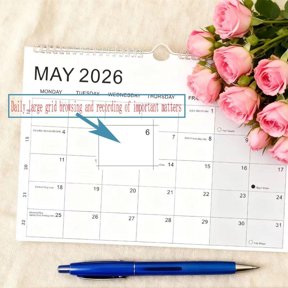 New Jan. 2026 - Jun. 2027 2026 Calendar with Hook Thick Paper Hanging Calendar Holidays Marked Colorful English Calendary Home