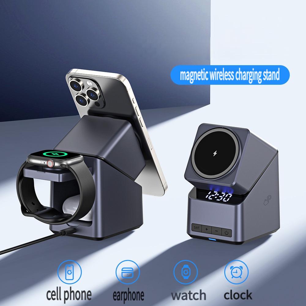Магнитное беспроводное зарядное устройство 4-в-1 с автоматическим поворотом для устройств Apple, база 15 Вт