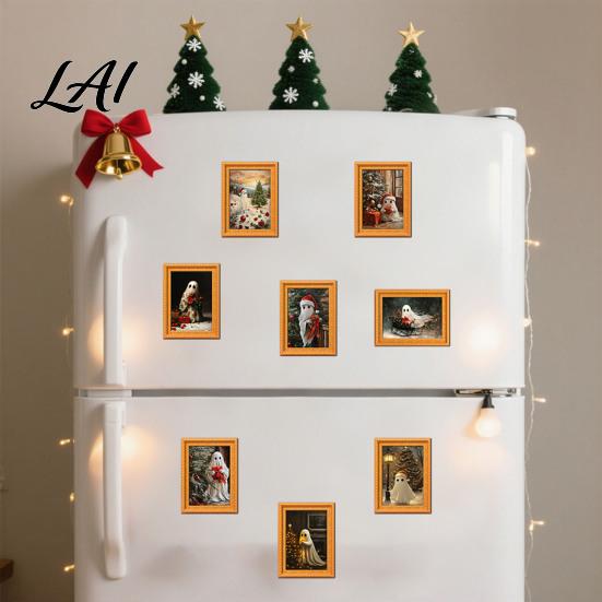 Festive Home Office Whiteboard Magnets Small Fridge Picture Frame Funny Ghost Pattern Magnetic Vintage Decorative for Metal Surfaces Mini Gold Frame