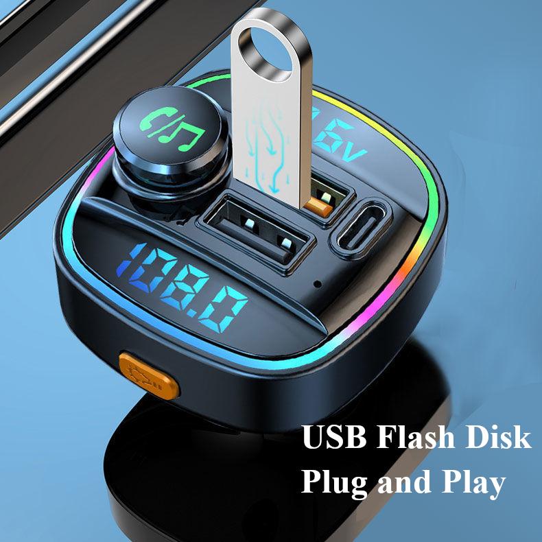 Автомобильный Bluetooth V5.0 FM-передатчик с двумя дисплеями, 20 Вт PD + QC3.0 USB-зарядное устройство для автомобиля, 7 цветов RGB-подсветки, Hi-Fi музыкальный MP3-плеер