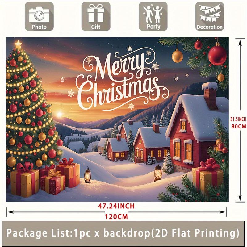 Party Backdrop Christmas Flat Cozy Winter Village Scene Photo Booth Decor Party Decor
