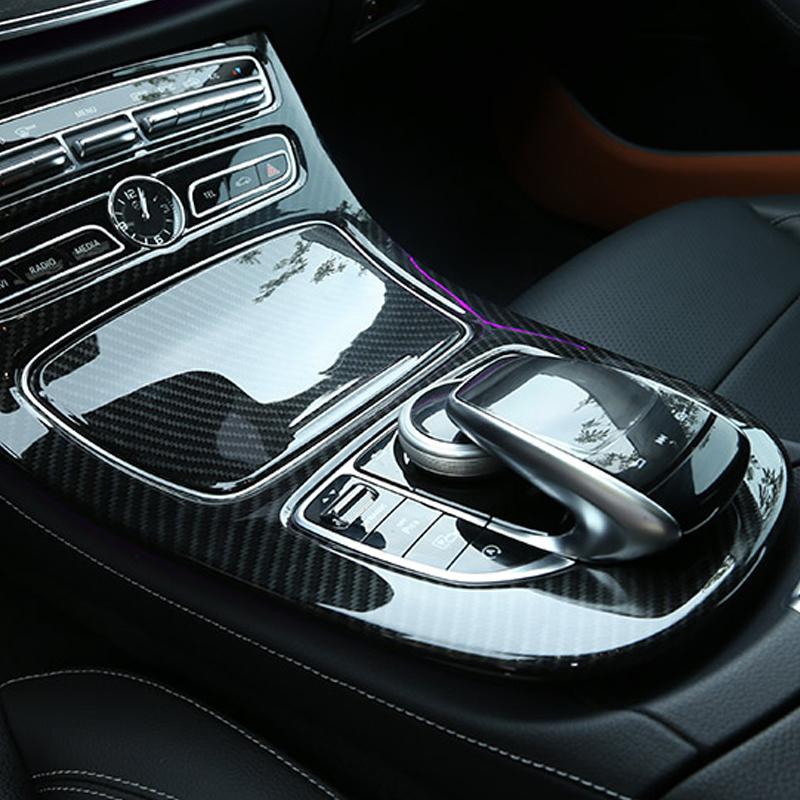 Стайлинга автомобилей консоль панели передач рамка консоли переключения передач крышка панели отделка для Mercedes Benz E-Class W213 2016-18 ABS Carbon