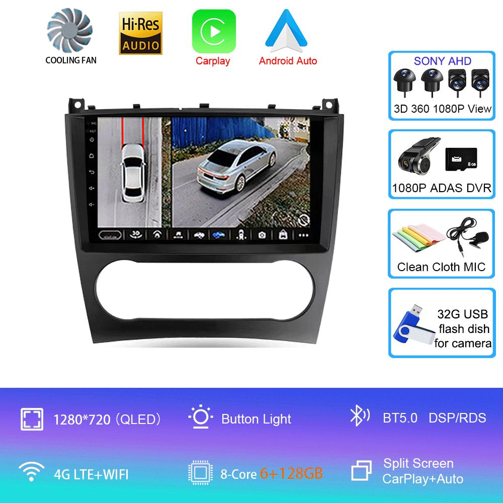 Автомобильное радио Android 14 Carplay для Benz W203 W209 C180 C200 C220 C230 2004 - 2011 Навигация GPS Мультимедийный плеер Wi-Fi+4G BT Авто