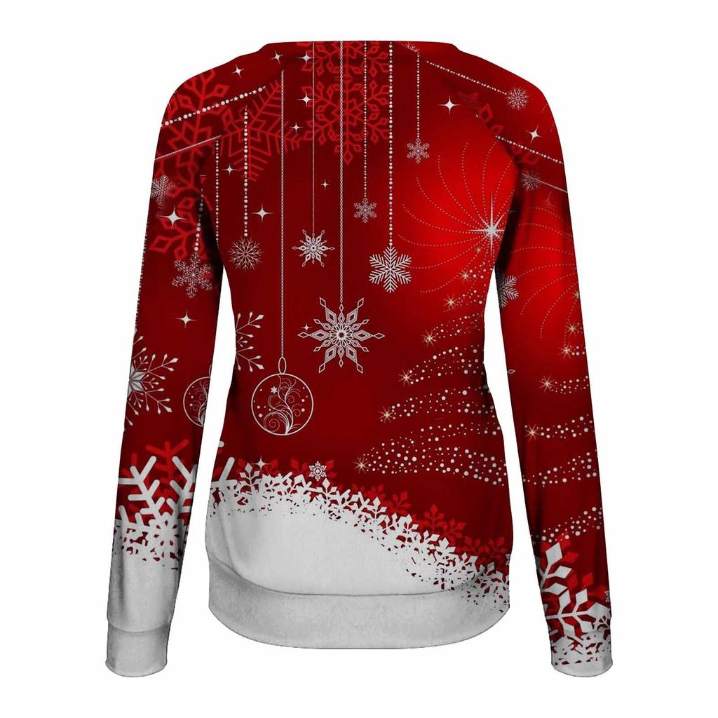 Женский повседневный модный рождественский принт с длинным рукавом и круглым вырезом, пуловер, топ