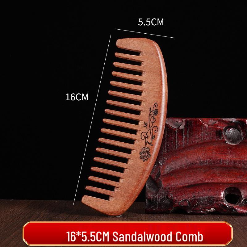 Engraved Sandalwood Long Handle Wide Tooth Scalp Comb