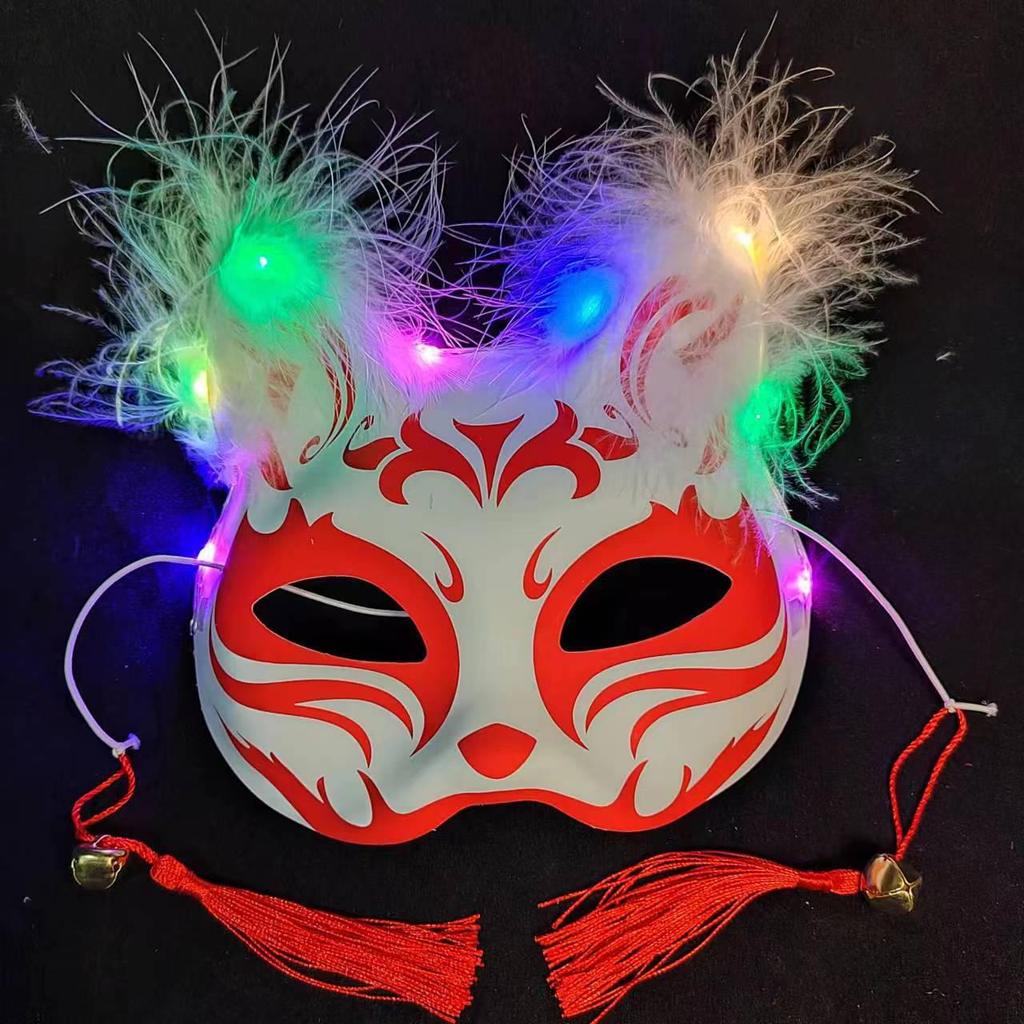Luminous Cat Fox Mask - Hand-Painted Japanese Style Halloween Party Cosplay for Women