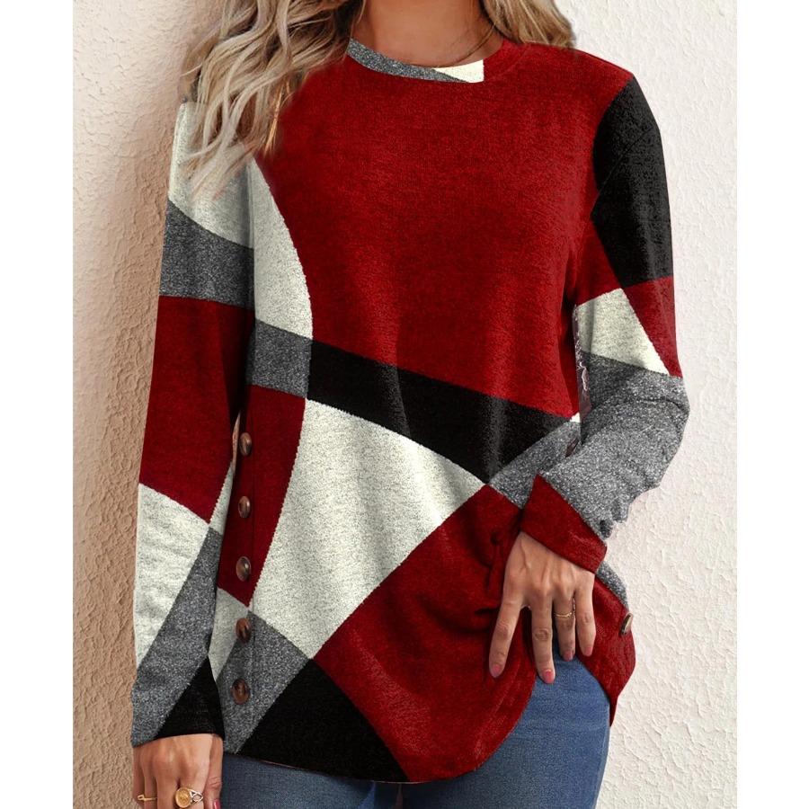 Женская верхняя осенняя футболка контрастного цвета с длинным рукавом и круглым вырезом, свободные футболки