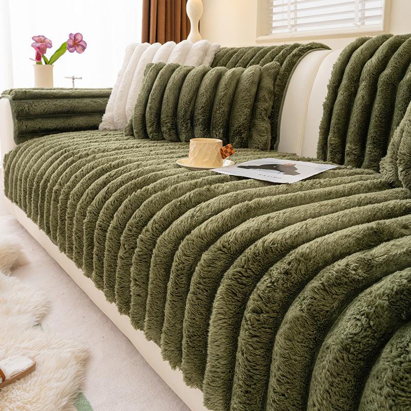 Nordic Faux Camel Velvet Sofa Cover Ultra Soft Anti-Slip Cushion for All Seasons Furniture Protection Slipcover for Living Room