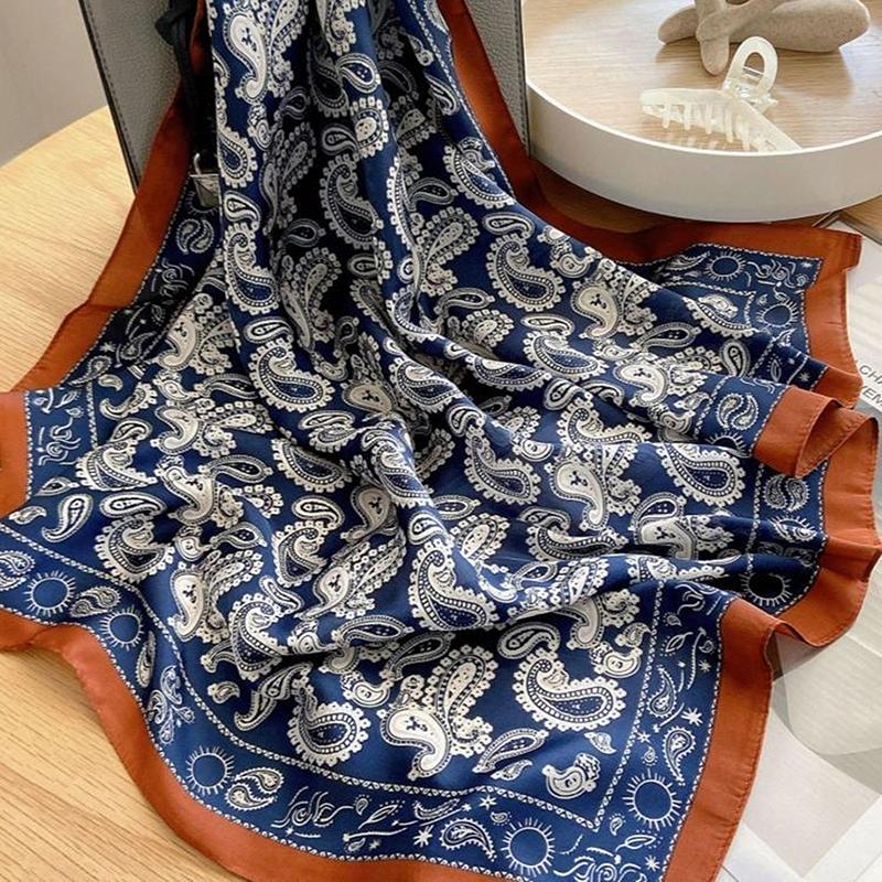 Luxury 70Cm Satin Square Silk Scarf For Women Hair Hand Neckerchief Wrist Hijab Wraps Lady Shawl Ribbon Bandana