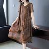 Платье женское летнее большого размера широкое свободное винтажное поддельное двухсекционное кружевное шелковистое мягкое простое повседневное длинное платье