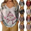 Women's Fashion Casual Long Sleeve Christmas Snowman Print V-Neck Top