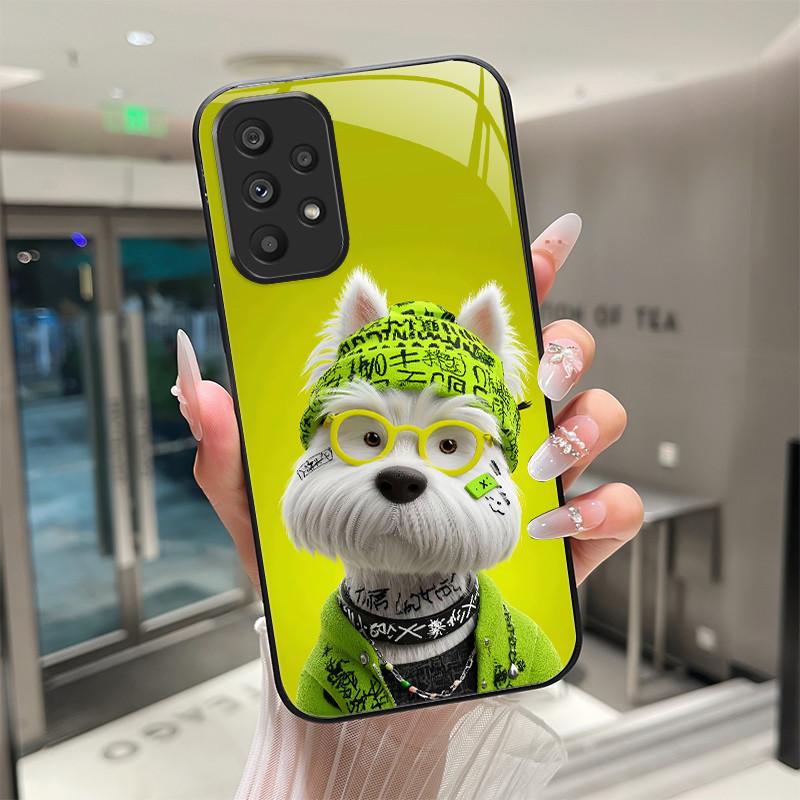 Cute Cartoon Cats Flower Case For Samsung Galaxy A52 A52S A72 4G 5G Tempered Glass Phone Case Protective Back Cover Hard Shell