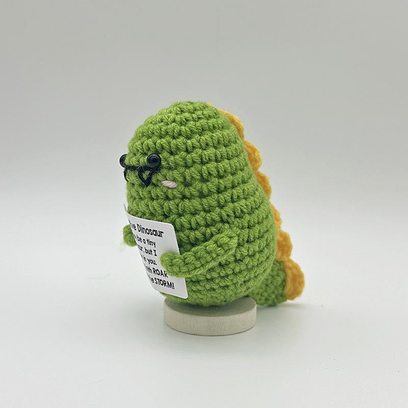 New Positive Crochet Headset Potato Doll with Card for Cheer Up Gifts and Party Decor Handmade Knitted Pencil Doll Desk Ornament