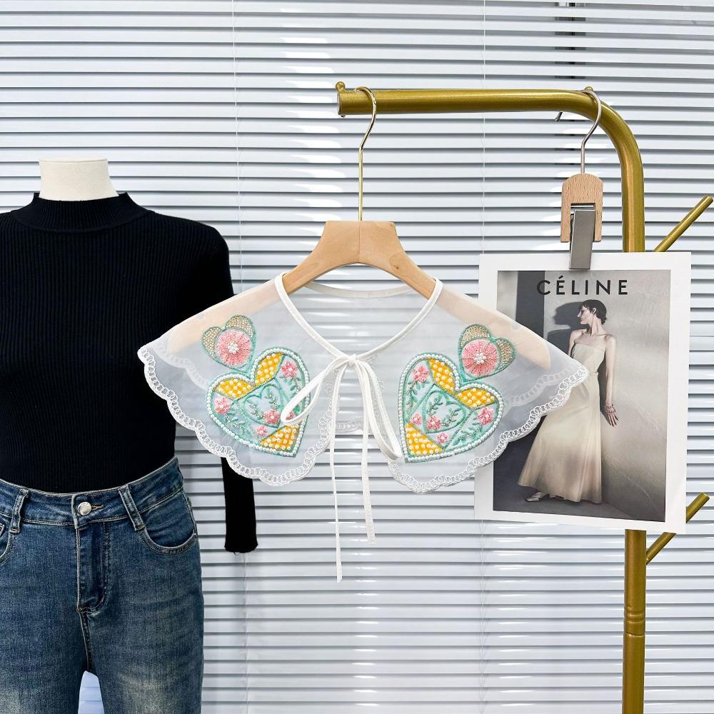 Ethnic Style Women's Lace Collar Colorful Embroidered Beaded Dress Blouse Decor Detachable Shirt