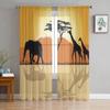 African Landscape Giraffes And Elephant Sheer Curtains For Bedroom Living Room Tulle Curtains For Kitchen Window Voile Curtains