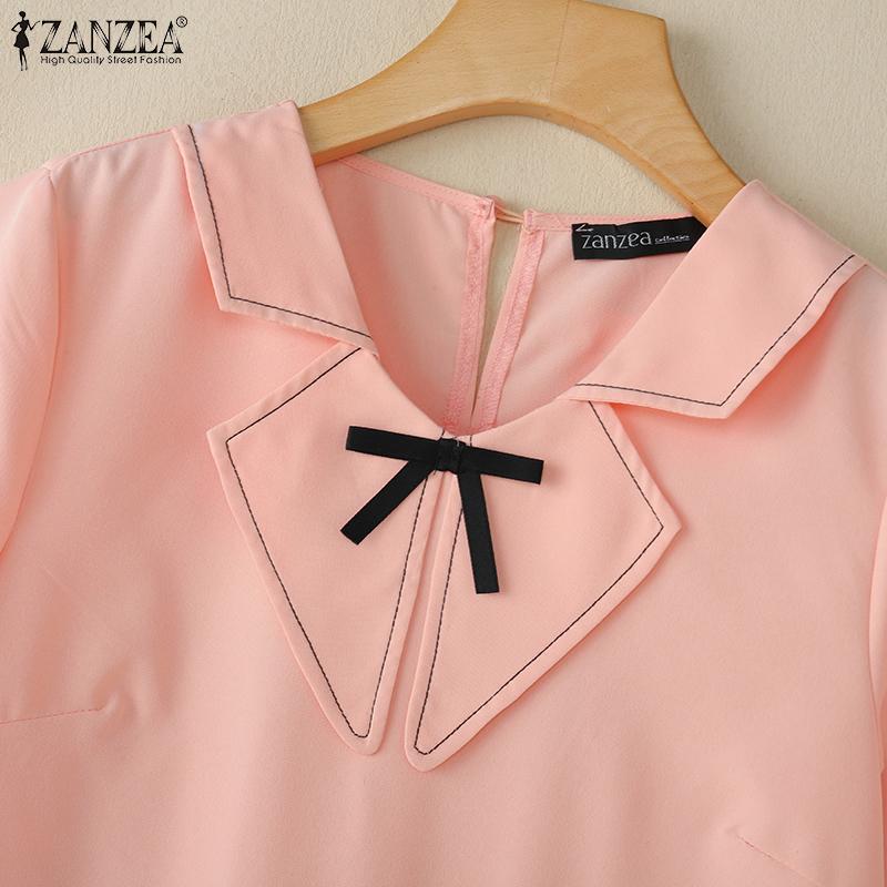 ZANZEA Женское летнее повседневное платье с коротким рукавом и кукольным воротником