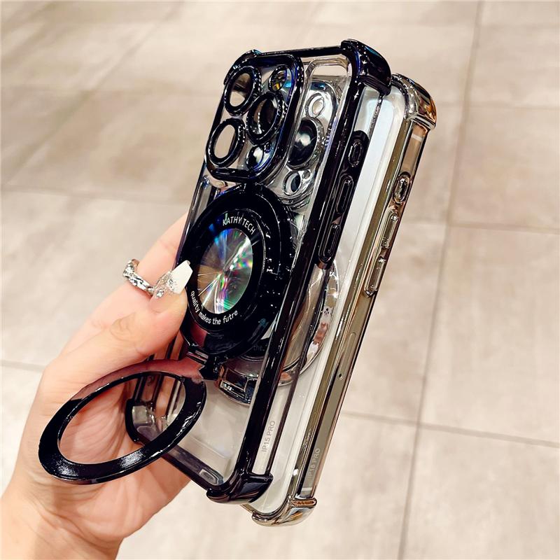 For iPhone 15 Pro Max Luxury Plating Frame Magsafe Magnetic Stand Phone Case For iPhone 11 12 13 14 16Plus Lens Protective Cover