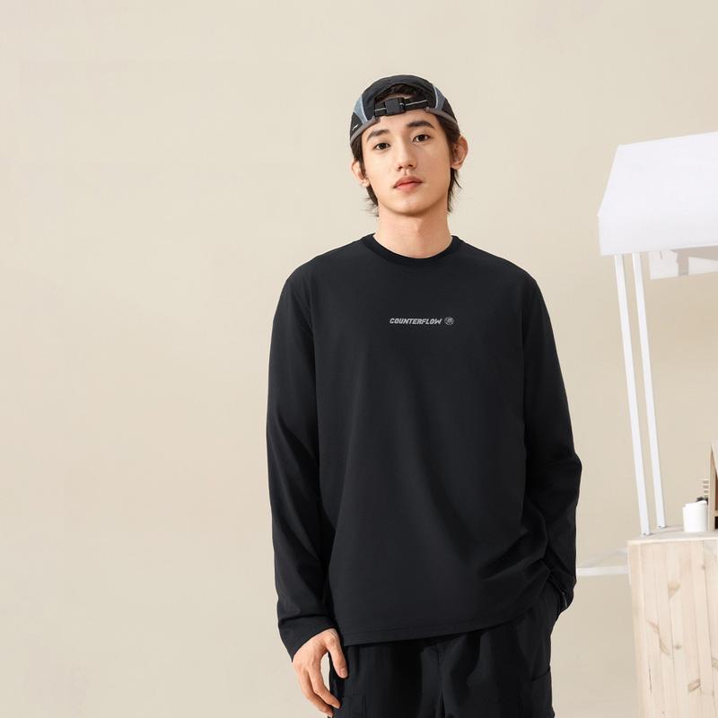 Li-Ning Удобная Быстросохнущая Приятная к коже Прохладная Свободная Футболка-пуловер с круглым вырезом и длинными рукавами Мужские топы Черный ATLV089-5