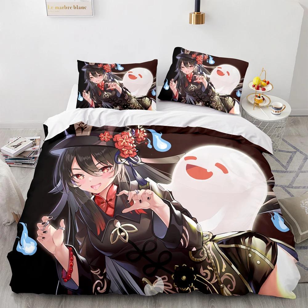 Комплект постельного белья Genshin Impact Single Twin Full Queen King Size Game Anime Bed Set Aldult Kid Bedroom Duvetcover Sets 3D Anime 058
