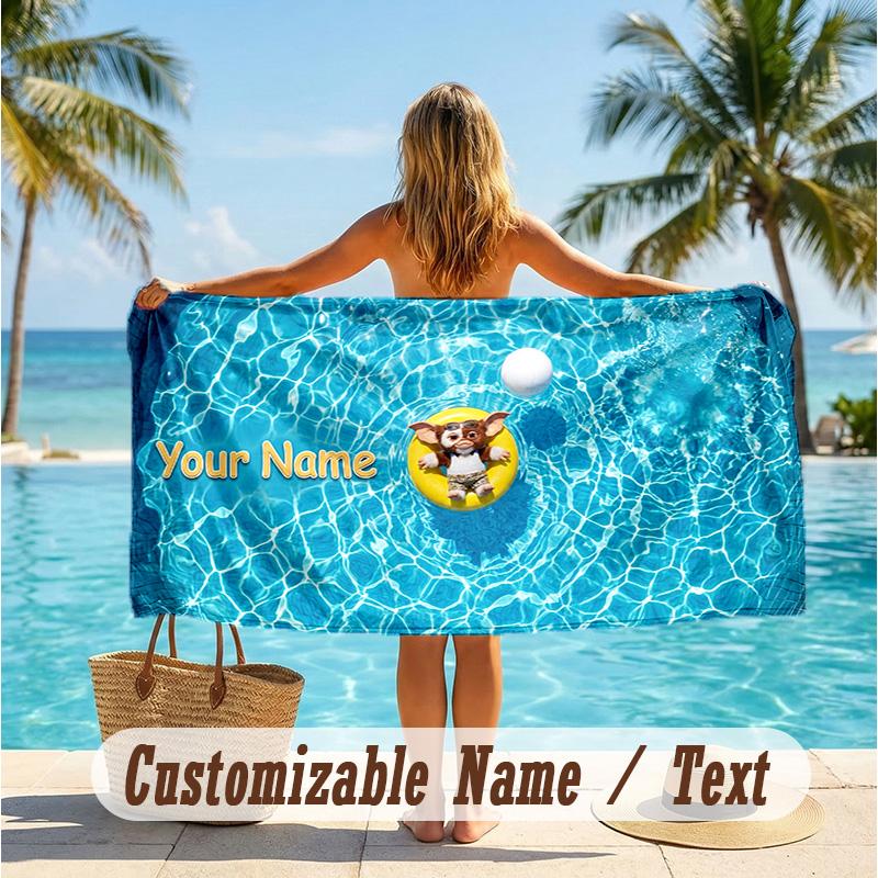 Custom Text Beach Towel, Soft Absorbent Swimming Multi-use TowelGremlins Gizmo