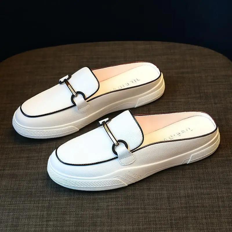 Женские тапочки и сандалии из кожи для работы, туфли на низком каблуке, нескользящие, летняя распродажа, повседневная обувь в корейском стиле, новые, легкие в носке