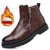 Fashion Mens Business Short Boots Winter New British Fashion Side Zipper Hand Sewn Plush Leather Shoes Outdoor Warm Casual Cotton Shoes
