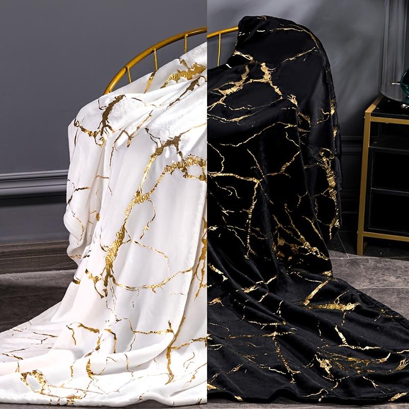 1pc Marble Print Blanket with Gold Foil - for Modern Home Decor - Soft Warm for Couch, Bed, Office - Gift Idea