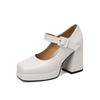 Women's Shoes Square Toe Retro Thick Heel Ultra High Heel Button Strap Women's Single Shoes Waterproof Platform Thick Sole