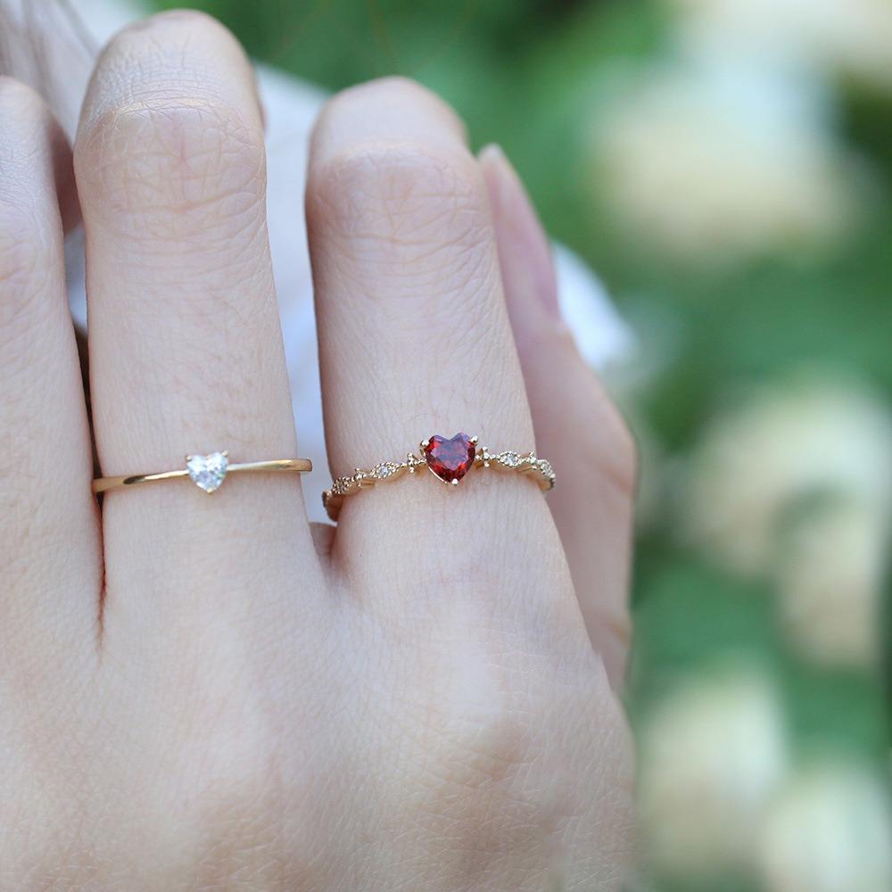 14K Gold Plated Heart Shape Ruby Engagement Ring for Women Fashion Diamond Ring Wedding Jewelry