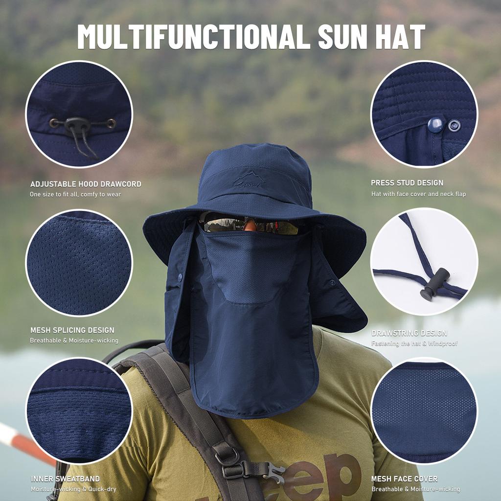 OLIKEI Face Shield Sun Hat for Men Women Summer Outdoor Fisherman Hat Anti-UV Fishing Hat Breathable Quick-drying Hiking Sunshade Hat