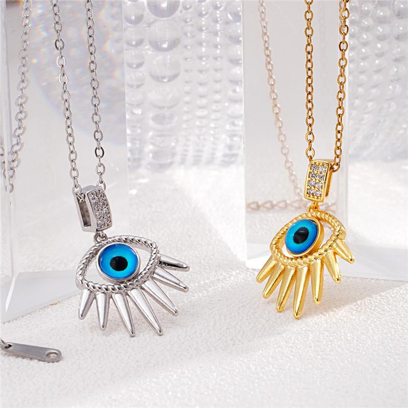 Fashion Hamsa Evil Eye Zircon Pendant Necklace Stainless Steel Chains High Grade Geometric Choker Jewelry Gifts For Women Girls