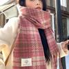 New Autumn and Winter Scarf Women's High-end Atmosphere Pink Plaid Couple Shawl